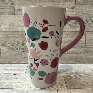 EVERYDAY LIVING EL2 Ceramic Tall Floral Coffee Mug 7x3.5" Purple Interior